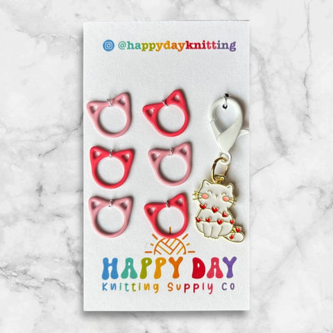 White Cat Stitch Marker with Cat Rings, Not for Crochet