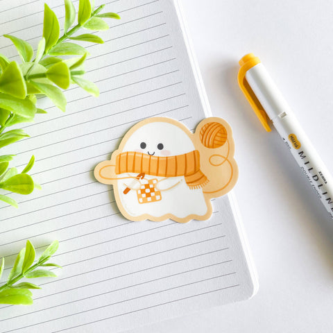 Cute Knitting & Crochet Ghost Waterproof Matte Vinyl Sticker