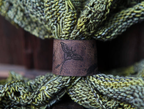 Luna Moth Moon & Stars Leather Shawl Cuff with Bronze Stud