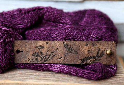 Luna Moth Moon & Stars Leather Shawl Cuff with Bronze Stud