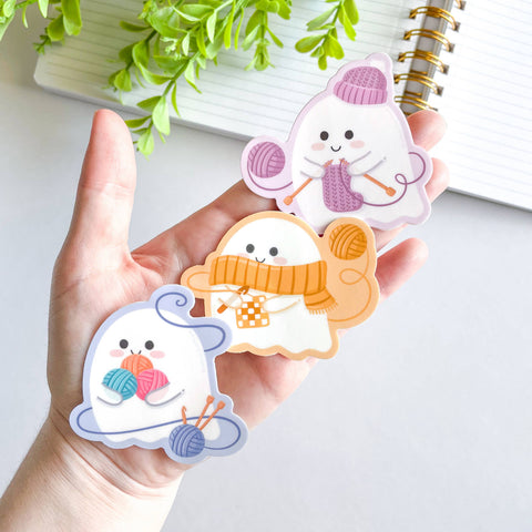 Cute Knitting & Crochet Ghost Waterproof Matte Vinyl Sticker