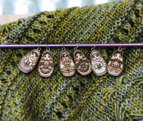 Matryoshka Doll Stitch Markers for Knitting, Set of 6