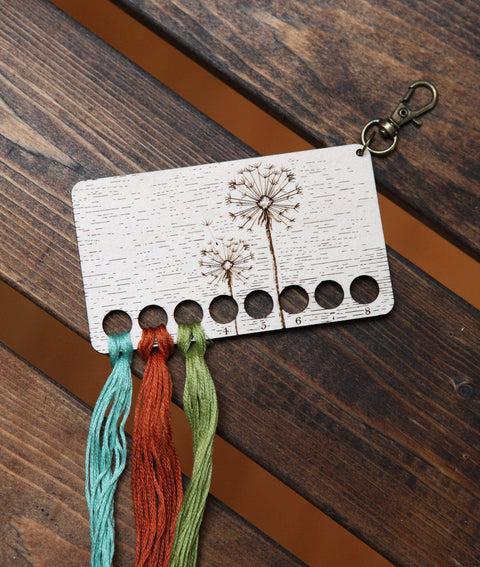 Walnut Wood Dandelion Embroidery Floss Storage Holder