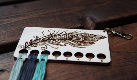 Peacock Embroidery Thread Holder - Maple Wood Rectangle
