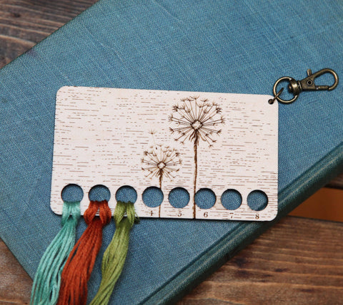 Walnut Wood Dandelion Embroidery Floss Storage Holder