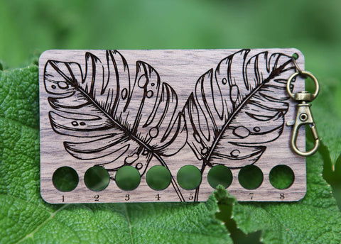 Monstera Leaf Embroidery Floss Storage Holder Walnut Wood