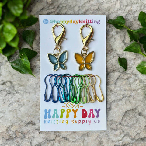 Butterfly Stitch Markers with Lobster Clasps and Bulb Pins #